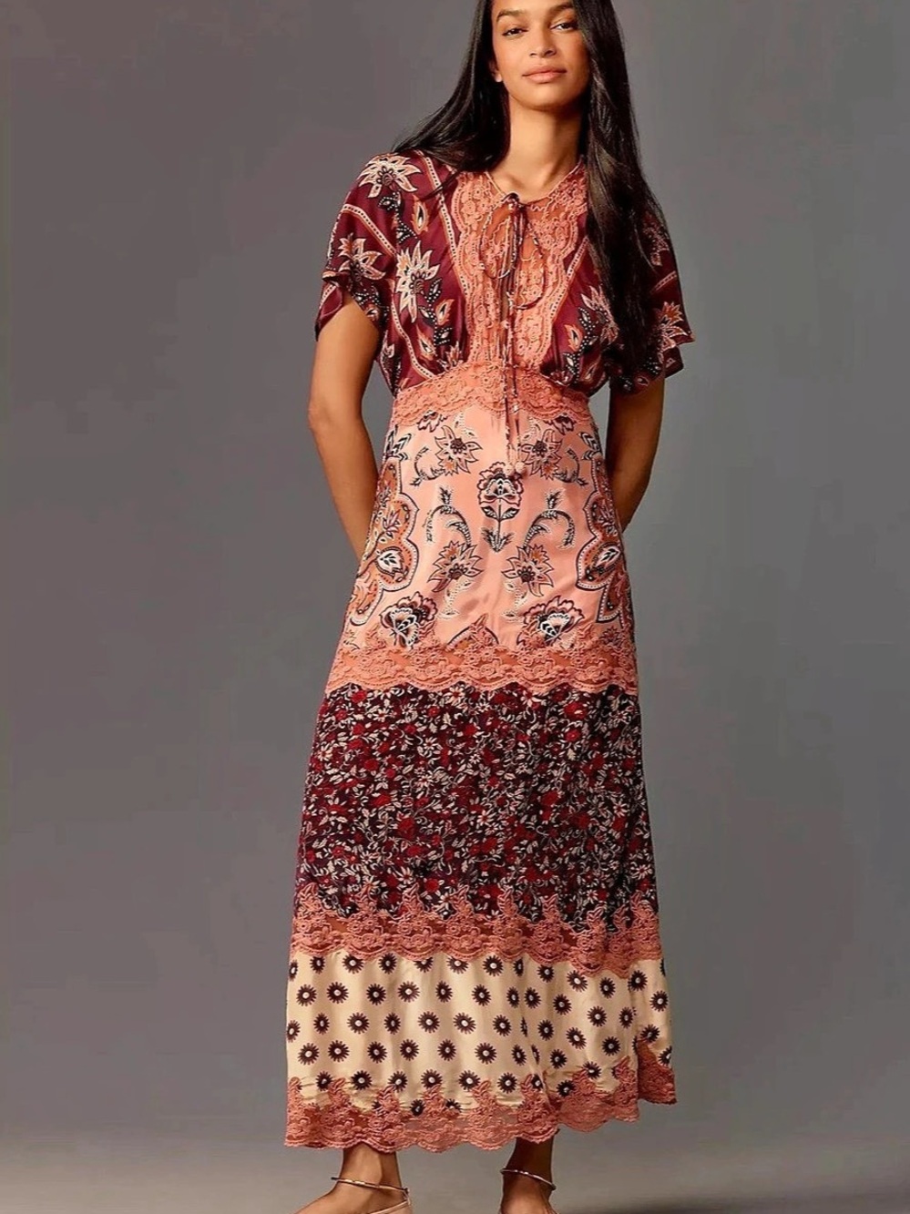 Farm Rio Maxi Dress in Pink & Burgundy